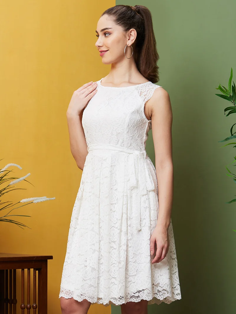 globus Globus Women Floral Lace Belted Fit & Flare Party Dress