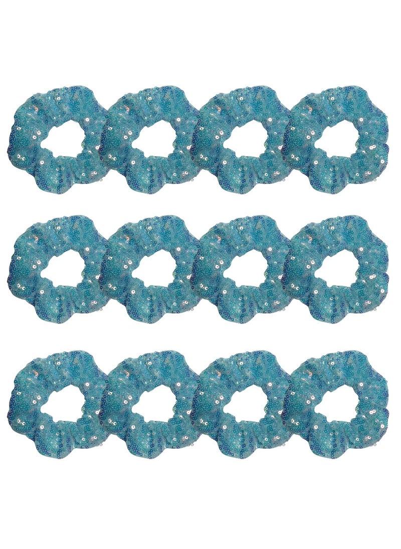 KOOMAGIC - 12 Pcs Bling Mermaid Sequins Dance Scrunchies Cheer Scales Hair Scrunchies For Thick Hair School Performance Scrunchy Sports Ponytail Holder Wrist for Girls Cosplay Show Blue - Image 1