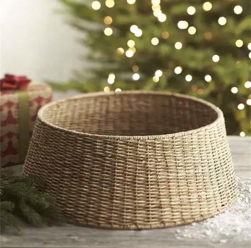 Kordes 27in Farmhouse Christmas Tree Collar  Tree Basket  Natural Woven  Base Cover for Christmas Tree  Tree Skirt  Tree Ring
