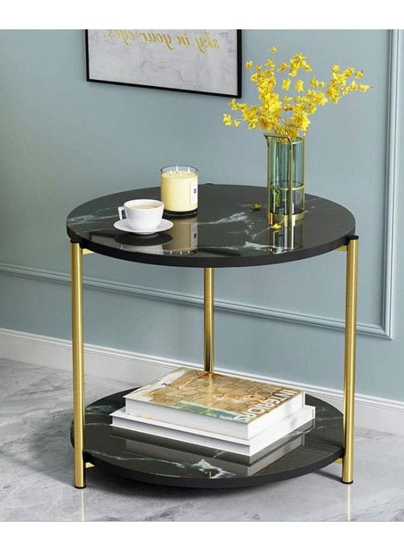 DubaiGallery Round Tea Table Living Room Coffee Tables Marble Texture Wooden Combination Furniture Durable Table - Image 1