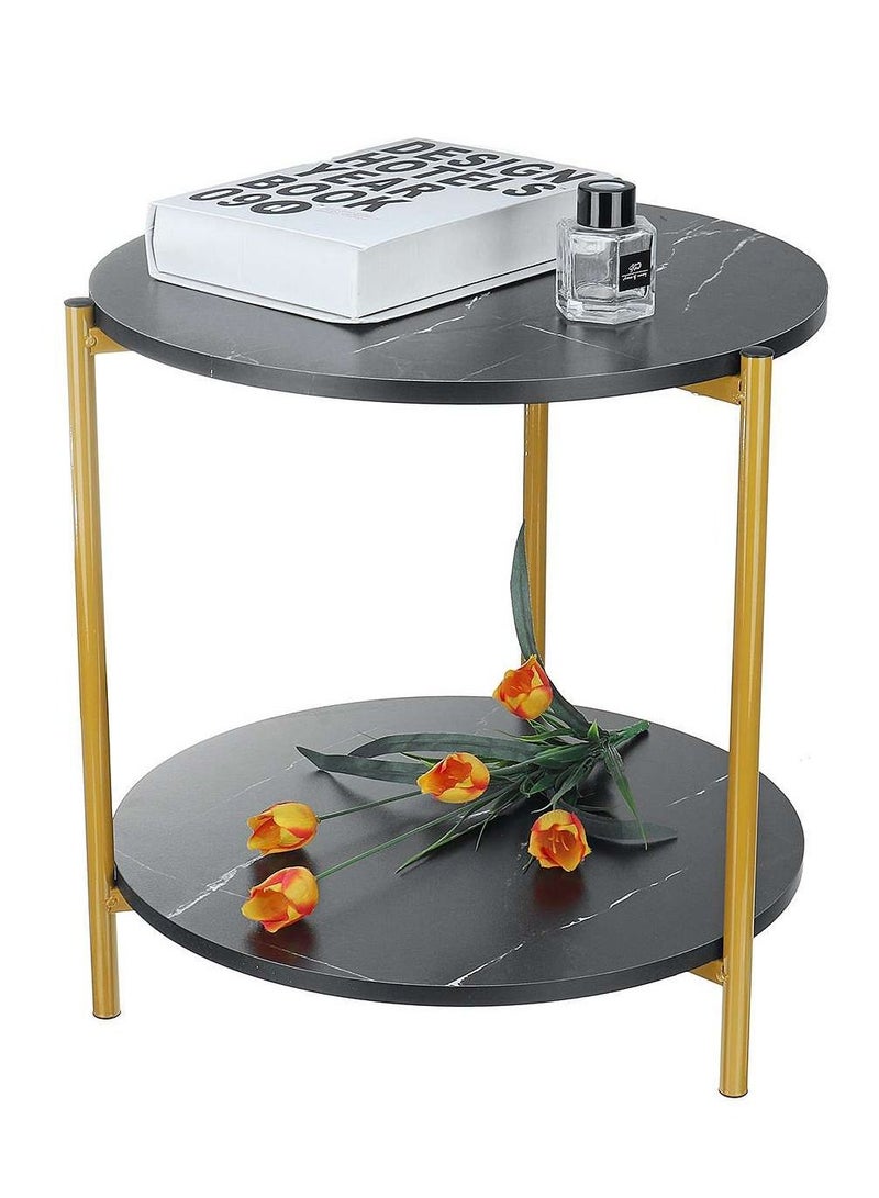 DubaiGallery Round Tea Table Living Room Coffee Tables Marble Texture Wooden Combination Furniture Durable Table - Image 3