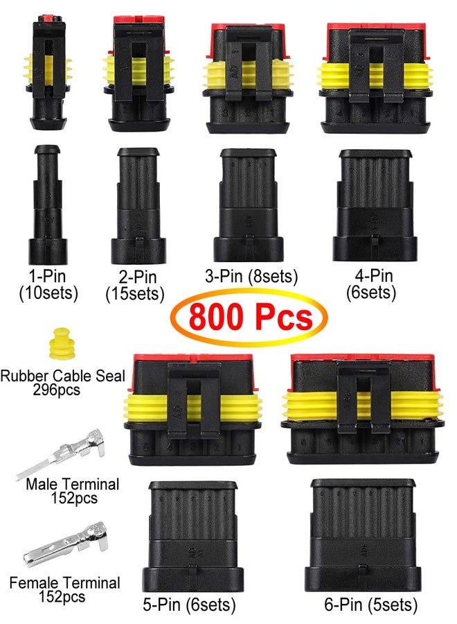 Twippo 800Pcs 50 Sets Waterproof Automotive Electrical Connectors Electrical Wire Connectors Plug Kit 1/2/3/4/5/6 Pin Waterproof Connectors with Ratchet Crimping Tool - Image 2