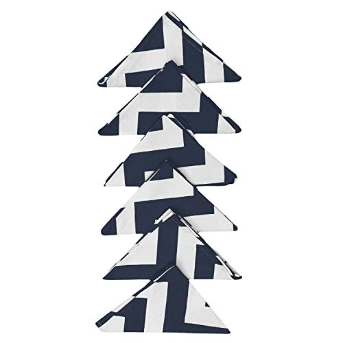 Dekor World Cotton Navy Blue Chevron Printed and Solid Napkin Set (Pack of 12) - Image 2