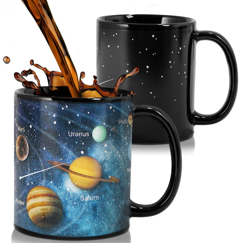 Doublewhale Color Changing Personalised Mugs for Men Kids Coffee Gifts for Men Cool Astronomy Space Physics Gifts for Teaher Friend  12OZ Magic Heat Sensitive Solar System Ceramic Coffee Cup