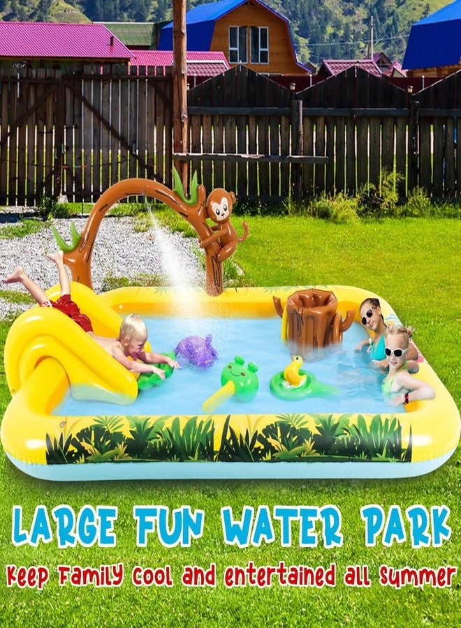 LUKBERA Inflatable Jungle Animal Play Center Outdoor Playhouse Inflatable Water Park with Kid Pool Slide, Sprinkler Toy with Base Pool, Monkey, Tree Stump for Garden Backyard - Image 4