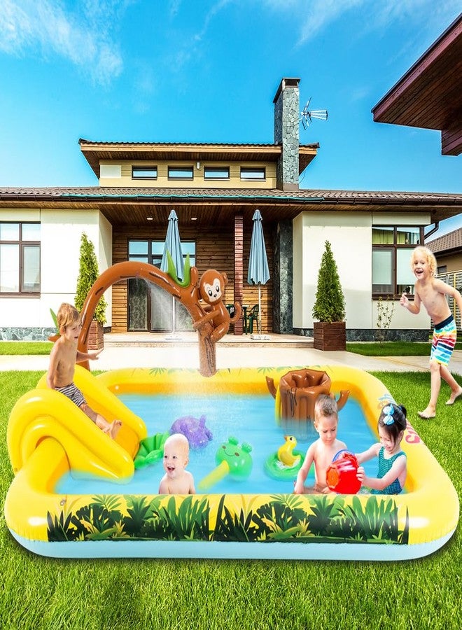 LUKBERA Inflatable Jungle Animal Play Center Outdoor Playhouse Inflatable Water Park with Kid Pool Slide, Sprinkler Toy with Base Pool, Monkey, Tree Stump for Garden Backyard - Image 5