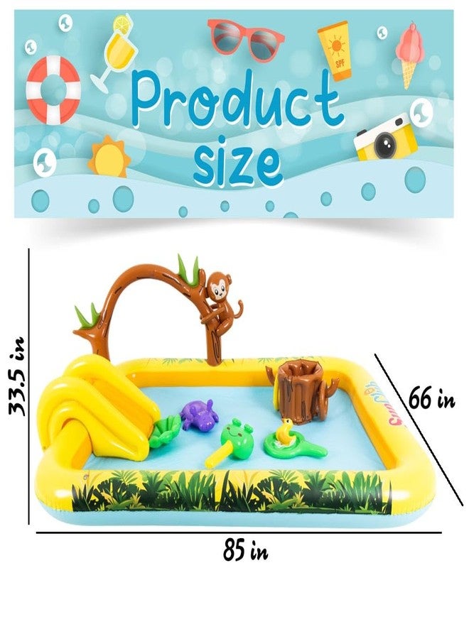LUKBERA Inflatable Jungle Animal Play Center Outdoor Playhouse Inflatable Water Park with Kid Pool Slide, Sprinkler Toy with Base Pool, Monkey, Tree Stump for Garden Backyard - Image 2