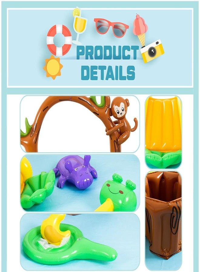 LUKBERA Inflatable Jungle Animal Play Center Outdoor Playhouse Inflatable Water Park with Kid Pool Slide, Sprinkler Toy with Base Pool, Monkey, Tree Stump for Garden Backyard - Image 3