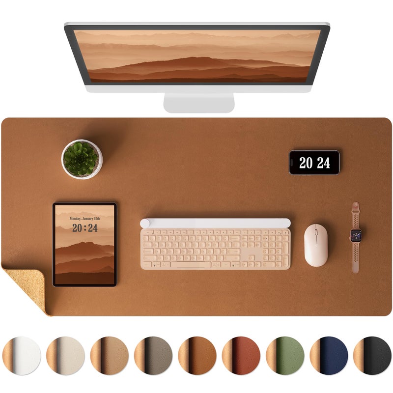 Aothia DoubleSided Desk Pad 378x17 Leather Desk Mat Eco Cork Desk Pad ProtectorLarge Mouse PadWaterproof Desk Blotter for OfficeHomeBrown - Image 2