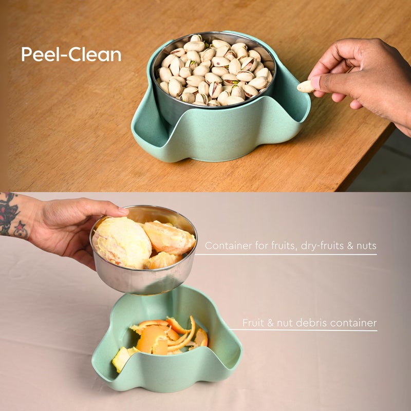 Eha Earth Friendly Double Dish Pistachio Serving Bowls for Snacks| Bowl Set of 1 | 400ml | Made with Rice Husk Biocomposite | Snack Bowls for Serving Dry Fruit Nuts, Candy | Celeste - Image 2