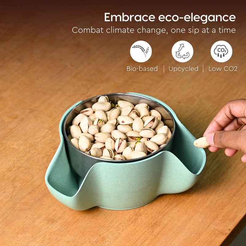 Eha Earth Friendly Double Dish Pistachio Serving Bowls for Snacks| Bowl Set of 1 | 400ml | Made with Rice Husk Biocomposite | Snack Bowls for Serving Dry Fruit Nuts, Candy | Celeste - Image 4