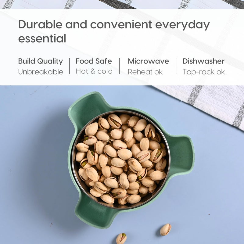Eha Earth Friendly Double Dish Pistachio Serving Bowls for Snacks| Bowl Set of 1 | 400ml | Made with Rice Husk Biocomposite | Snack Bowls for Serving Dry Fruit Nuts, Candy | Celeste - Image 5