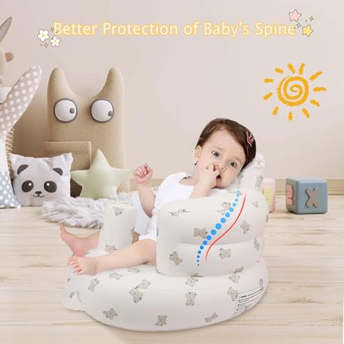 Tarkan Inflatable Baby Support Seat for 3-36 Months, 100% Safe Blow Up Chair with Built-in Air Pump, Infant Floor Seat (Bear) - Image 3