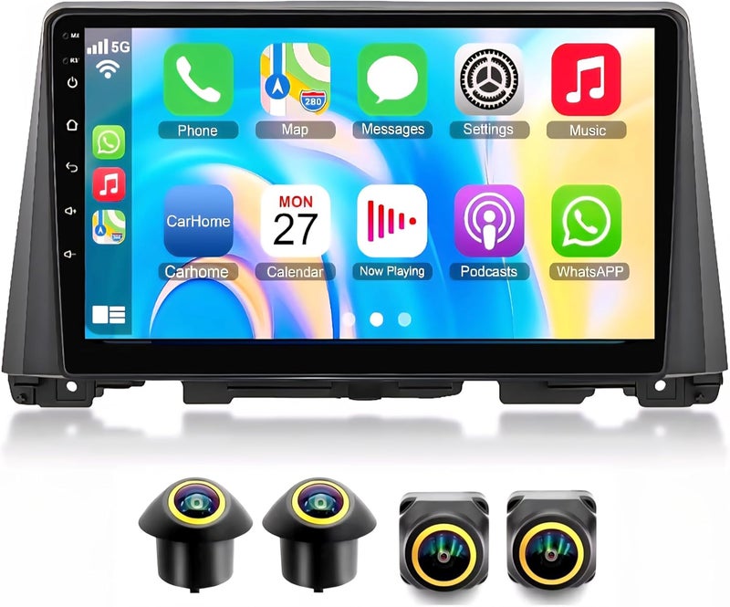 Vierex Fit KIA Optima Car Stereo Optima K5 Android Screen K5 2016-2020 With Apple Carplay Android Auto Wireless WiFi DSP FM&AM BT AHD Camera Included Fast Interface (4+32GB 360D Cameras) - Image 1