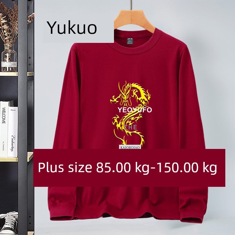Long-sleeved t-shirt men's spring and autumn inner wear plus size fat person belly cover solid color base fat top 150kg - Image 2