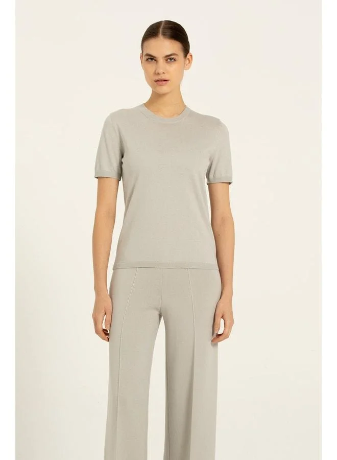 Mısırlı 1951 Light Gray Short Sleeve Knit Women's T‑shirt