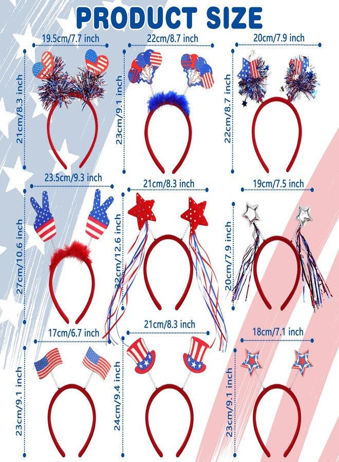 Oiuros 9PCS 4th of July Decorations Patriotic Head Boppers Headband, Independence Day Red White Blue Party Favors Accessories - Image 5