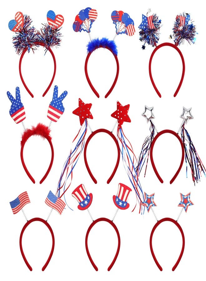 Oiuros 9PCS 4th of July Decorations Patriotic Head Boppers Headband, Independence Day Red White Blue Party Favors Accessories - Image 1