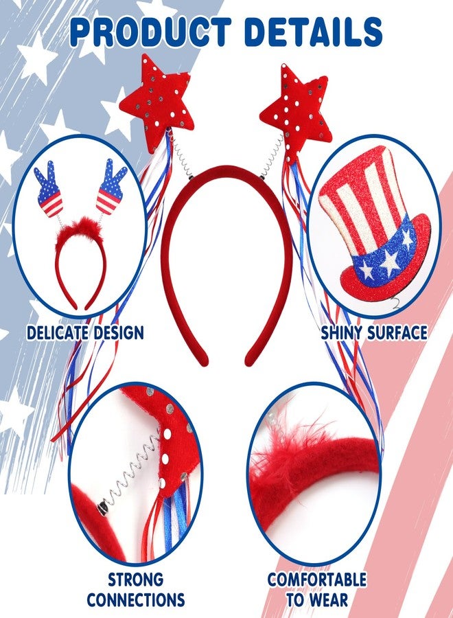 Oiuros 9PCS 4th of July Decorations Patriotic Head Boppers Headband, Independence Day Red White Blue Party Favors Accessories - Image 3