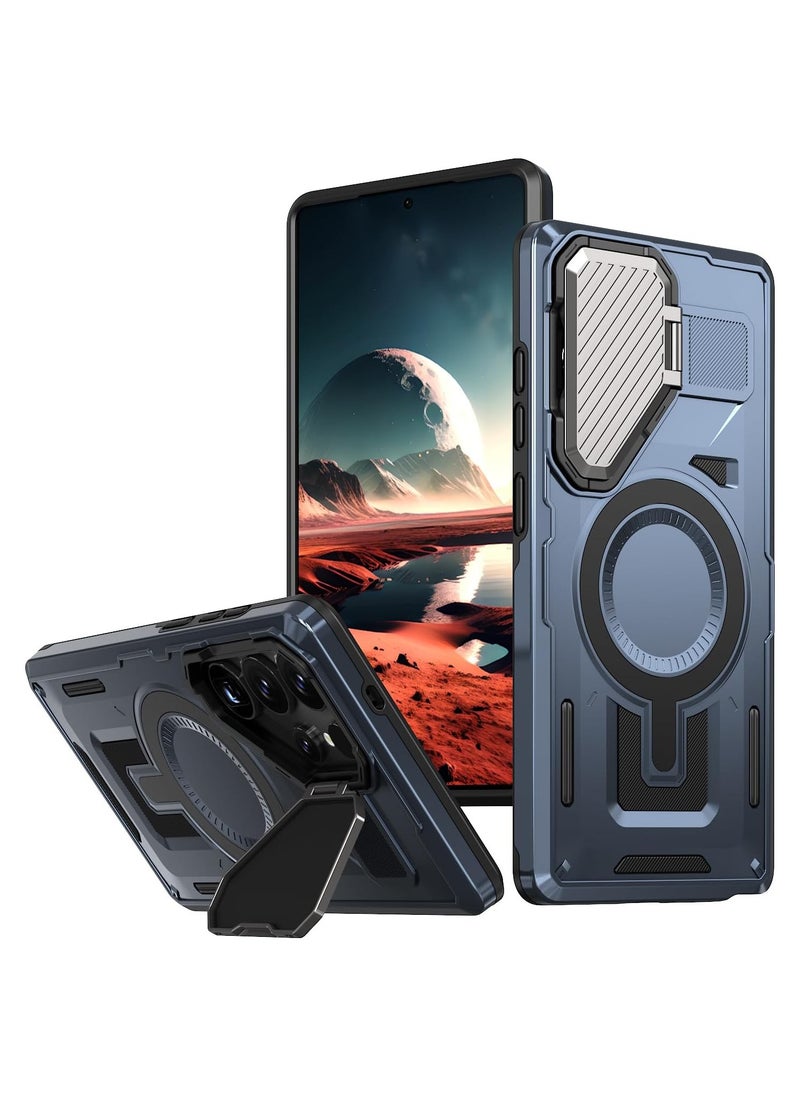GOLDEN MASK - GOLDEN MASK Compatible With Samsung Galaxy S25 Ultra Case with Camera Protection, with Mag-safe Case Magnetic with Stand (Blue) - Image 1