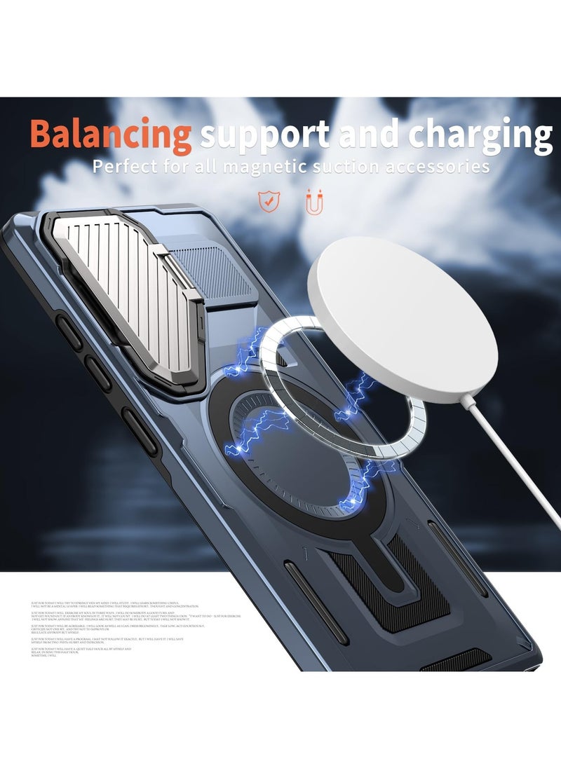 GOLDEN MASK - GOLDEN MASK Compatible With Samsung Galaxy S25 Ultra Case with Camera Protection, with Mag-safe Case Magnetic with Stand (Blue) - Image 1