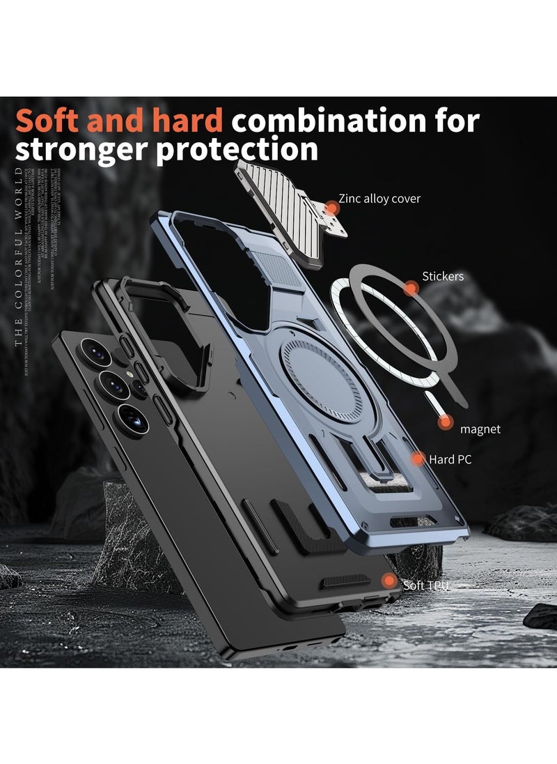 GOLDEN MASK - GOLDEN MASK Compatible With Samsung Galaxy S25 Ultra Case with Camera Protection, with Mag-safe Case Magnetic with Stand (Blue) - Image 1