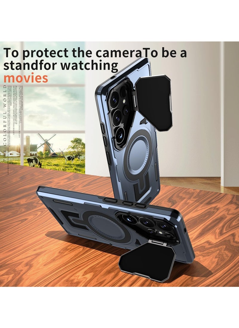 GOLDEN MASK - GOLDEN MASK Compatible With Samsung Galaxy S25 Ultra Case with Camera Protection, with Mag-safe Case Magnetic with Stand (Blue) - Image 1