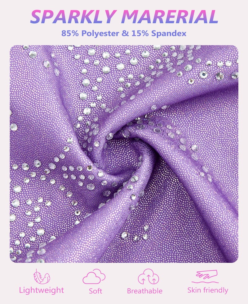 Gogokids Gymnastics Leotards for Girls Sparkly Rhinestone Dance Unitards Biketards with Shorts Activewear, Purple Geometric, 11-12 Years - Image 4