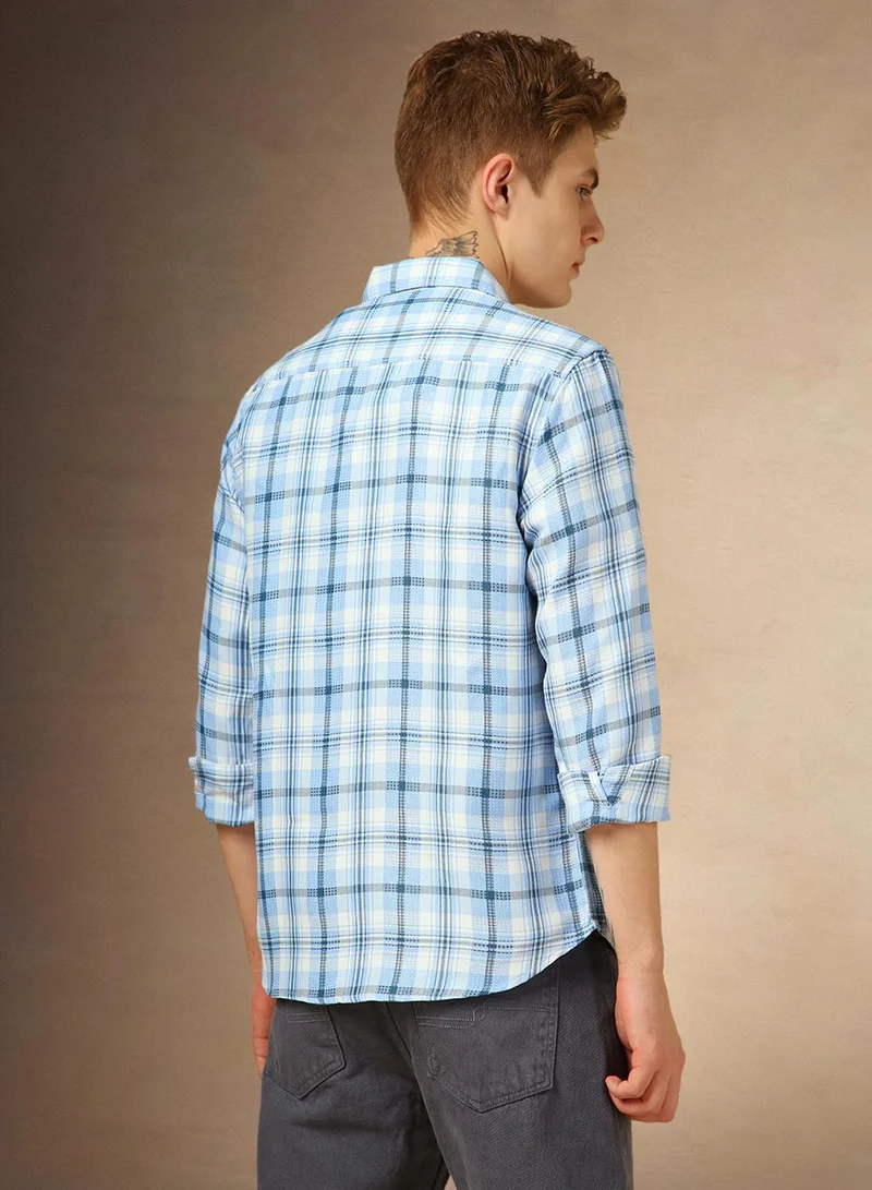 Dennis Lingo Men's Multicoloured Cotton Blend Checkered Button Down Shirt