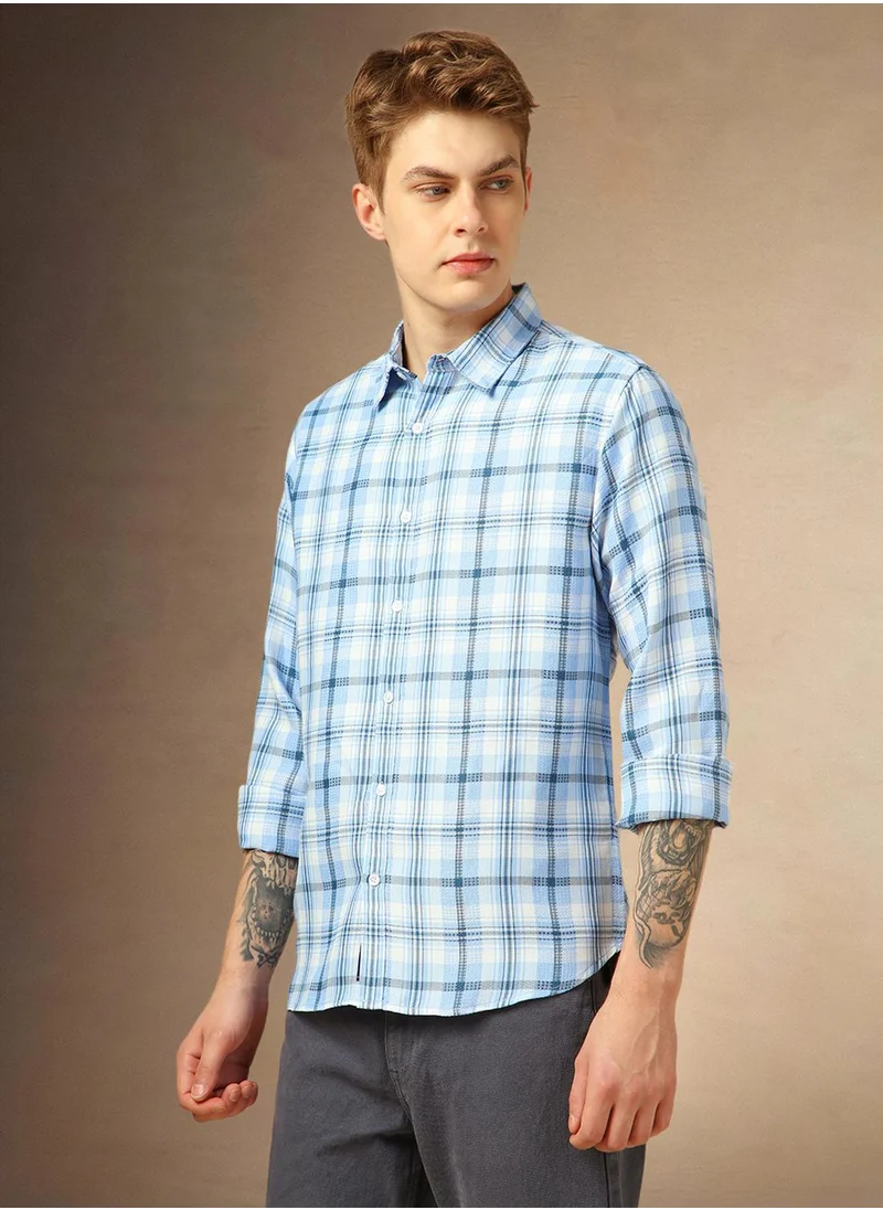 Dennis Lingo Men's Multicoloured Cotton Blend Checkered Button Down Shirt