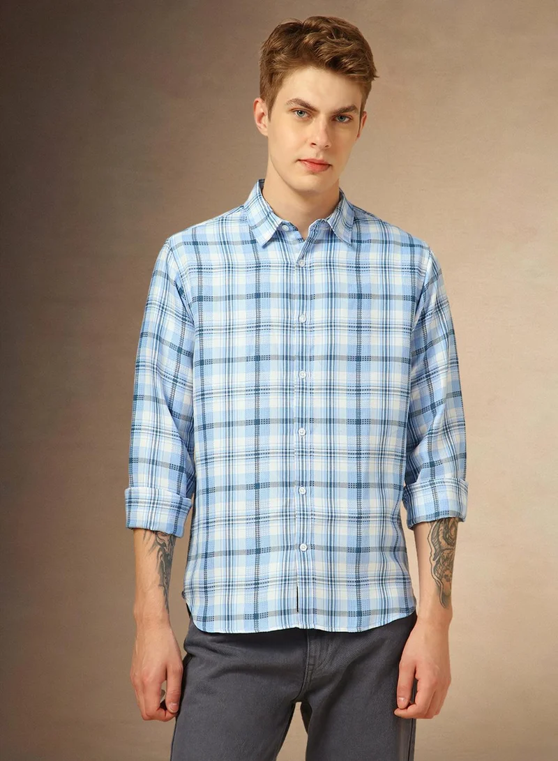 Dennis Lingo Men's Multicoloured Cotton Blend Checkered Button Down Shirt