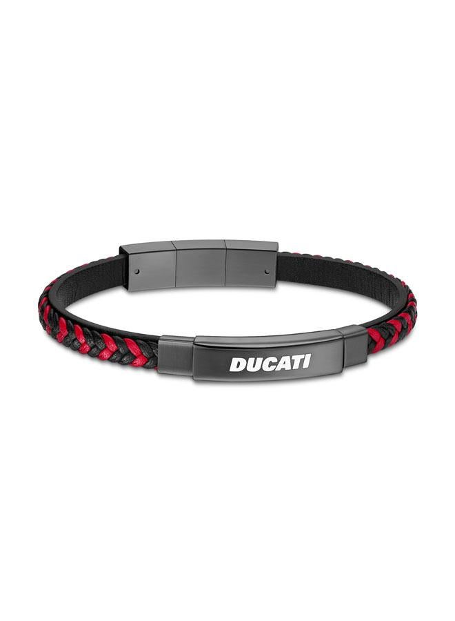 Ducati Voyage Silver Black Red Double Layered Leather Bracelet for Men 180mm - Image 2