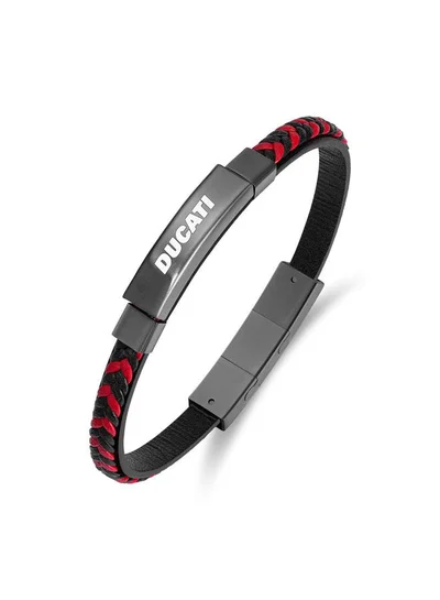 Ducati Voyage Silver Black Red Double Layered Leather Bracelet for Men 180mm