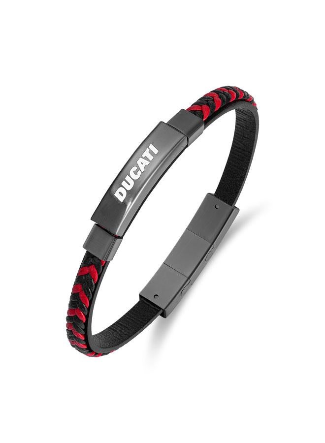 Ducati Voyage Silver Black Red Double Layered Leather Bracelet for Men 180mm - Image 1