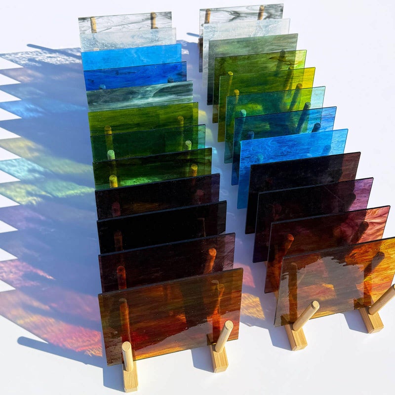 LITMIND 24 Sheets Streaky Translucent Opal Stained Glass Sheets 6x4 Inch Smooth Art Glass in 12 Rainbow Colors for Mosaics Suncatchers DIY Crafts