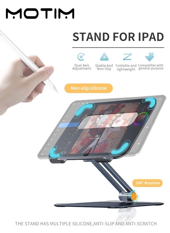 Motim Metal iPad Stand, Foldable Tablet Stand Holder For Desk, Adjustable Foldable Tablet Mount for All Tablets iPad Pro iPad Air iPad Mini Galaxy Tab S8 Ultra, iPhone 16/15/14/13 Series, Samsung and More  - Image 2
