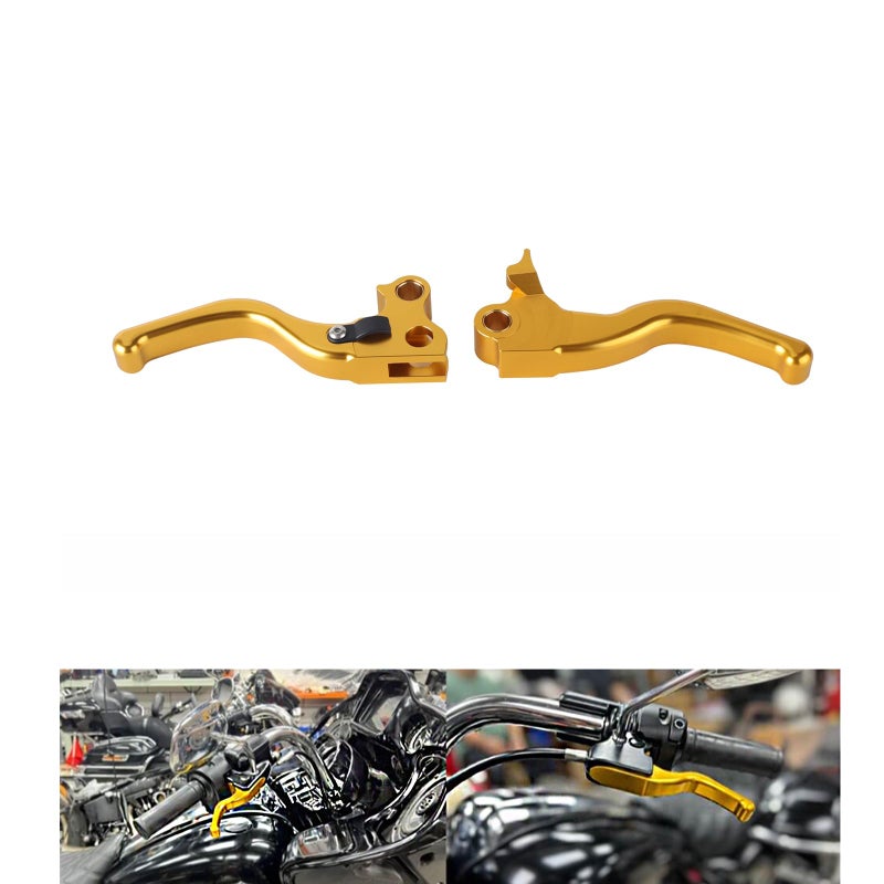 FVMOTO 3 Finger 59 CNC Shorty Hand Control Lever Kit Brake Clutch Levers Fit for Harley Sportster 19962003 Dyna 19962017 Softail 19962014 Touring 19962007Gold - Image 2