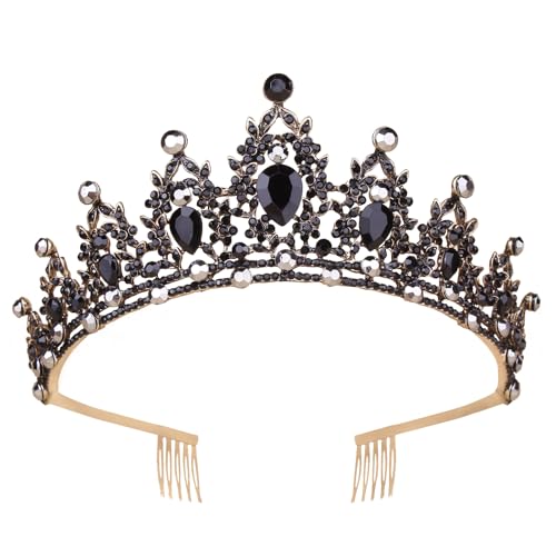 Vofler Black Swan Costume Crown, Vampire Evil Queen Black Tiara - Vofler Halloween Gothic Witch Women Headpiece Hair Accessories for Bride Princess Girl Birthday Cosplay Party Prom Quinceanera Homecoming - Image 1