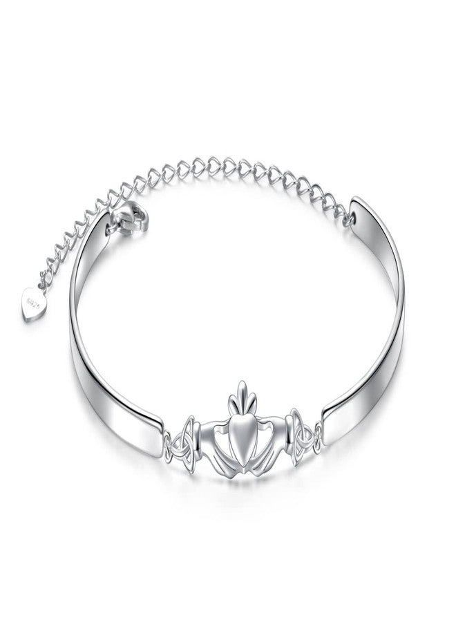 FLYOW 925 Sterling Silver Ireland Jewelry Adjustable Celtic Claddagh Bracelet Good Luck Irish Gifts for Women Birthday Gifts - Image 1