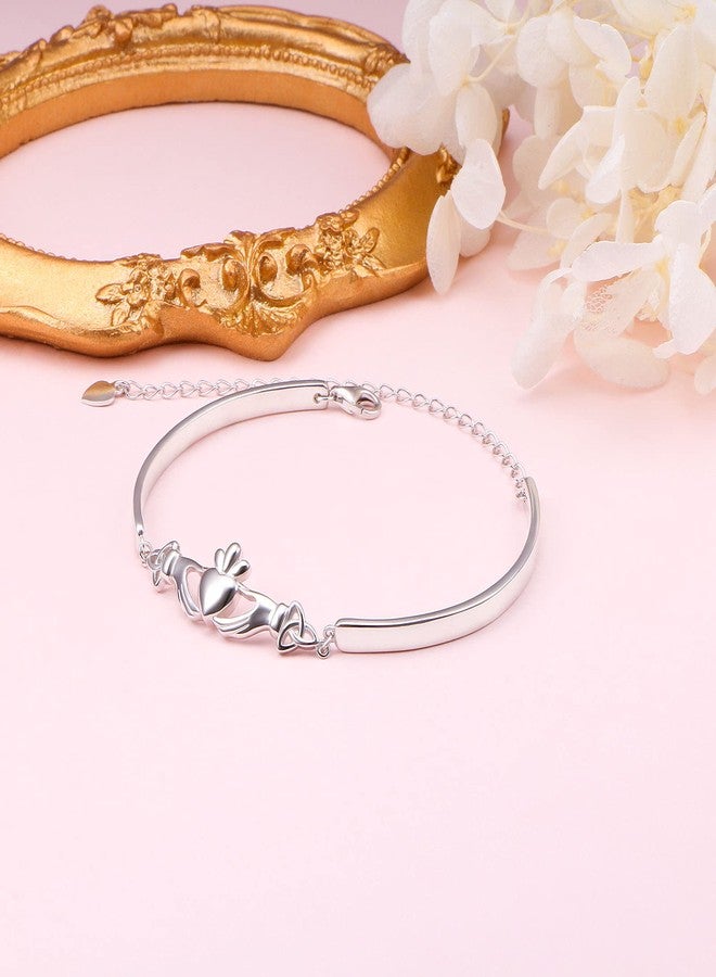 FLYOW 925 Sterling Silver Ireland Jewelry Adjustable Celtic Claddagh Bracelet Good Luck Irish Gifts for Women Birthday Gifts - Image 3