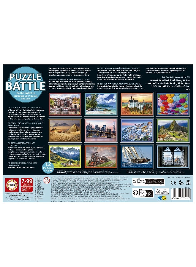 EDUCA معركة الألغاز المناظر الطبيعية – 12 لغز مكون من 42 قطعة وملحقات للأعمار 7+ | لعبة استراتيجية ممتعة مع ساعة رمل وبطاقات صور - Image 3