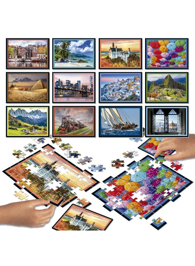 EDUCA معركة الألغاز المناظر الطبيعية – 12 لغز مكون من 42 قطعة وملحقات للأعمار 7+ | لعبة استراتيجية ممتعة مع ساعة رمل وبطاقات صور - Image 2