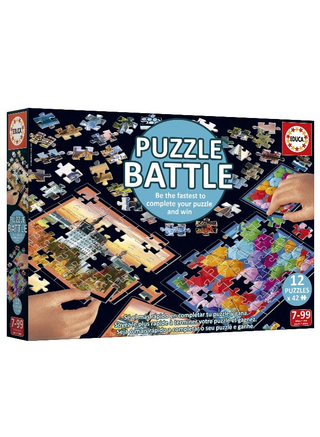 EDUCA معركة الألغاز المناظر الطبيعية – 12 لغز مكون من 42 قطعة وملحقات للأعمار 7+ | لعبة استراتيجية ممتعة مع ساعة رمل وبطاقات صور - Image 4