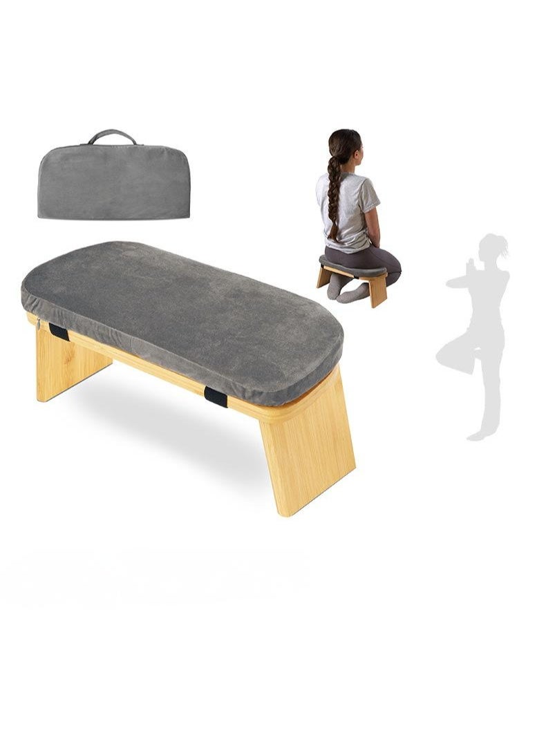 WALALLA Foldable Bamboo Folding Meditation Bench ,Modern Ergonomic Stool with Velvet Cushion & Carry Bag Portable Kneeling Stool Comfortable Prayer Bench for Mindfulness, Zen Practice - Image 1
