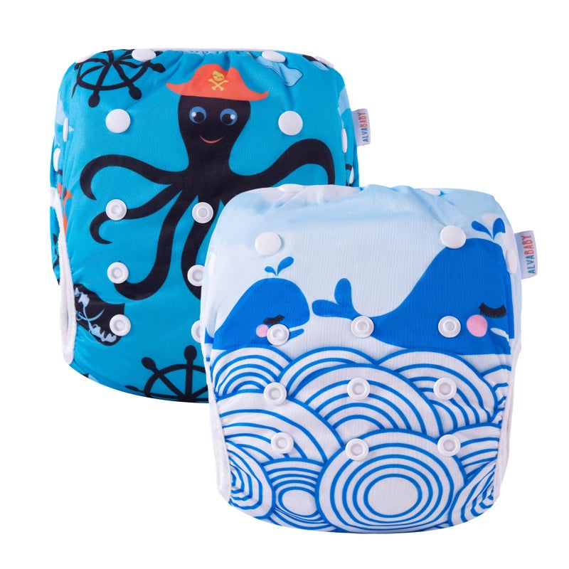 ALVABABY Swim Diapers 2pcs Reusable Adjustable Washalbe for Boys Girls 02 Years Baby Boy DYK1314