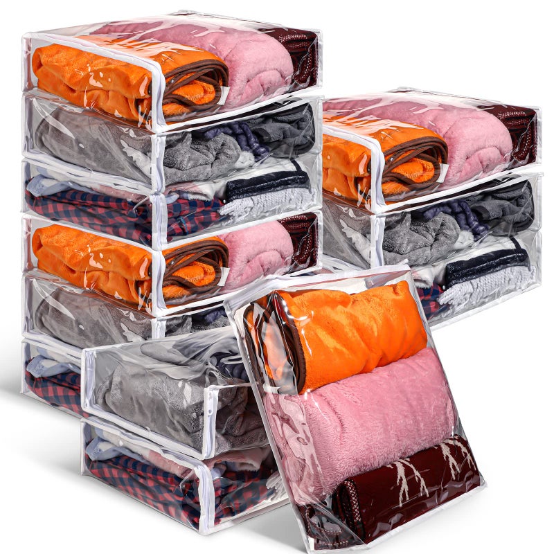 Kingdder 12 Pcs Clear Vinyl Zippered Storage Bags 158 x 138 x 4 Inch Sweater Storage Bags Plastic with Zipper Moth Proof Bed Sheet Organizer for Blankets Clothes Closet Sweater Quilt Pillow