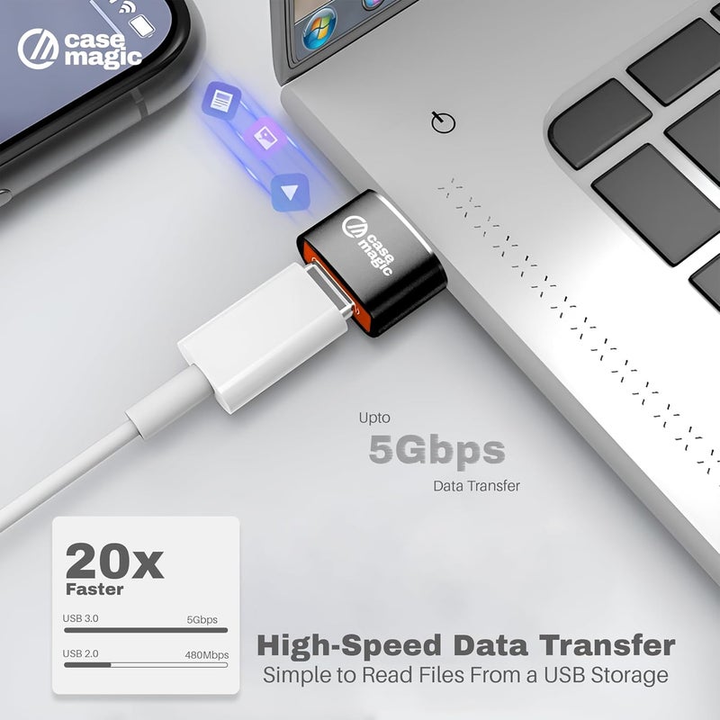 case-magic USB 3.0 Type C Female to USB Male OTG Adapter | 5Gbps Data Transfer | Aluminum Alloy | Fast Charging Converter for Smartphone, Laptop, Tablet, Charger | Compact & Durable - Image 3