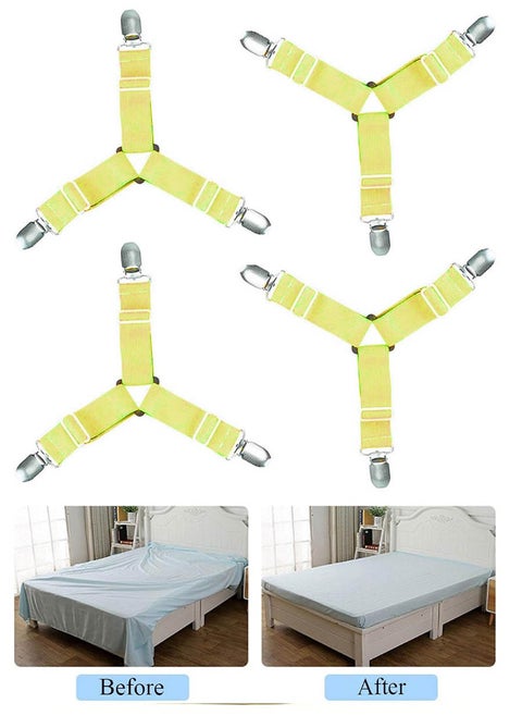 Set of 4 clip holders, 3-way adjustable, elastic fasteners and suspenders for fitted sheets