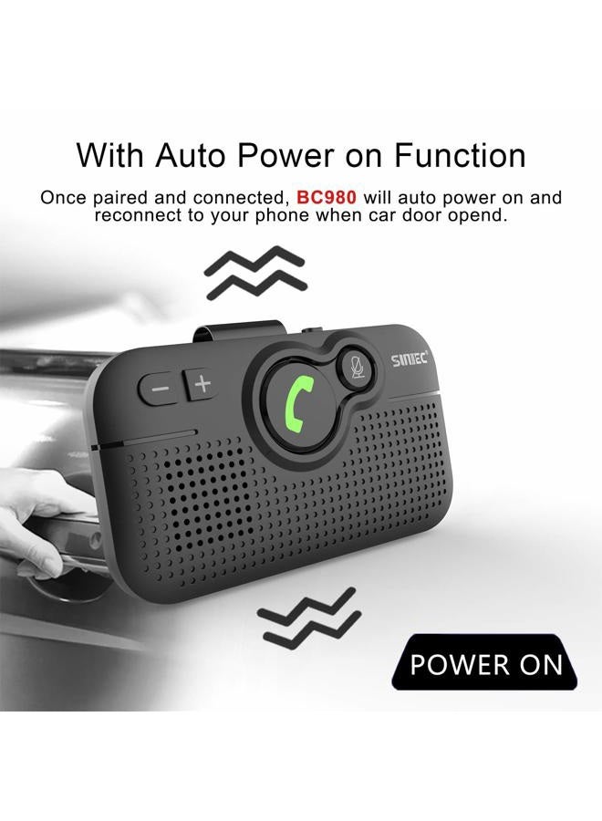 SUNITEC Bluetooth Car Speaker for Cell Phone, Handsfree Bluetooth Car Kit Motion AUTO ON Off Support Siri Voice Assistant Handsfree Speakerphone with Visor Clip - BC980P  - Image 5