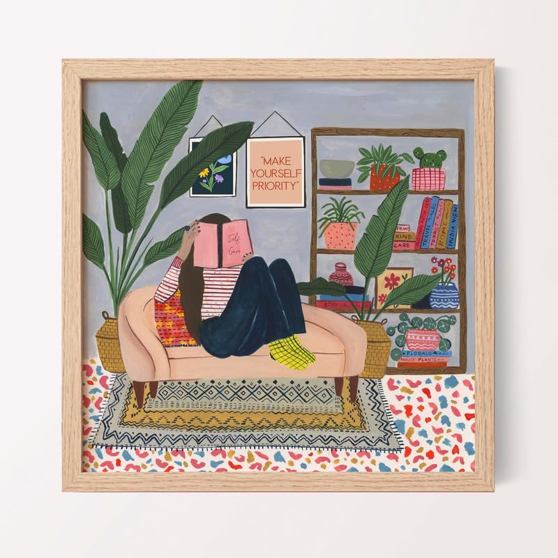 The Spring Palette (TSP) The Spring Palette Make Yourself A Priority Modern Wall Painting Self Love Theme Modern Art Painting for Living Room Bed Room and Office 10 x 10 inches Natural Frame 